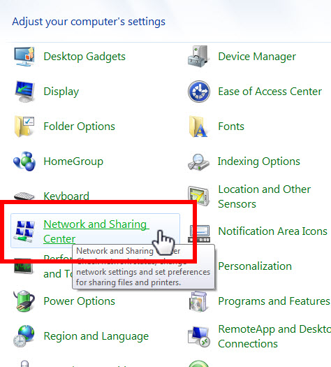 وارد شدن به قسمت اطلاعات کانکت شبکه سیستم (Network and Sharing Center)